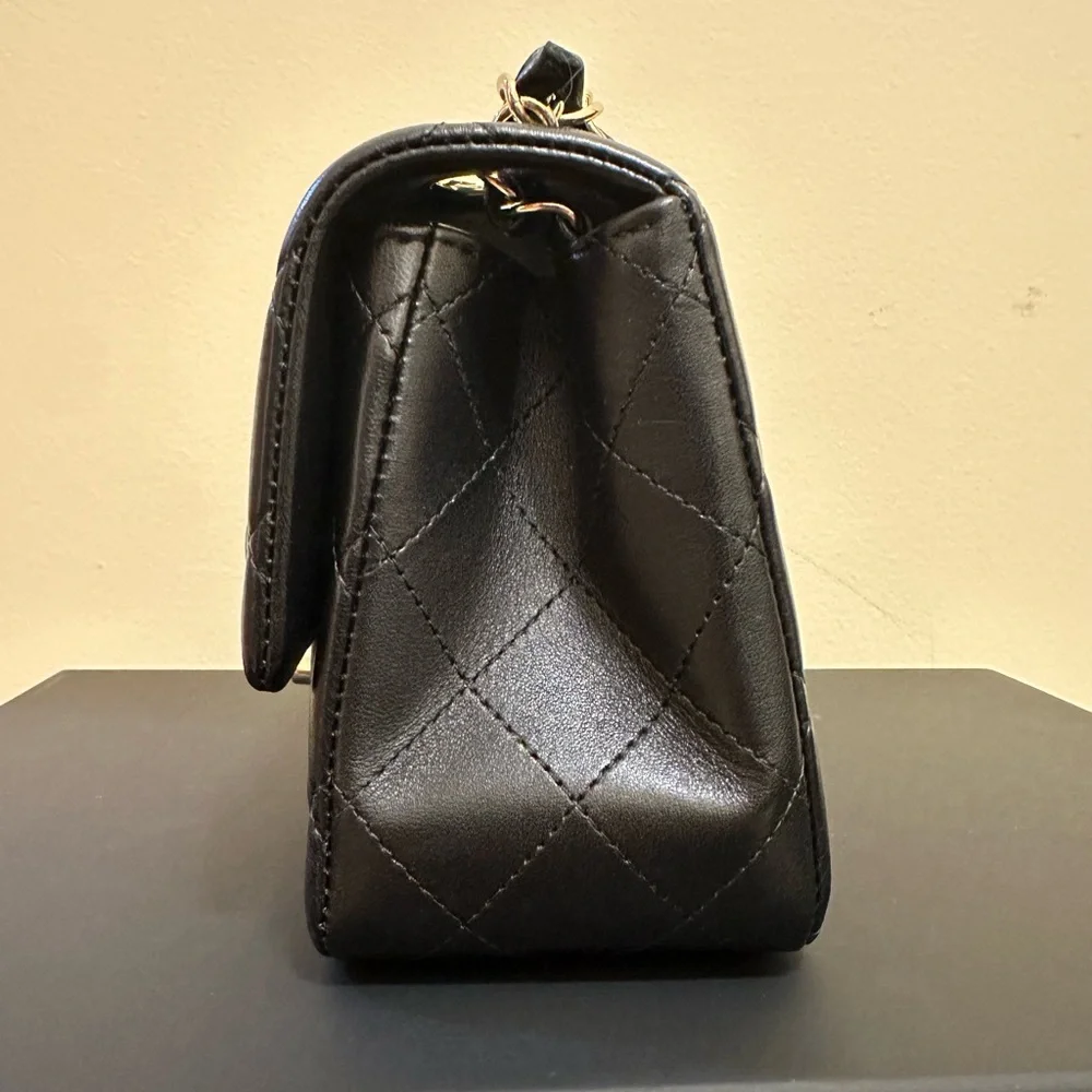 CHANEL 25S CLASSIC BLACK MINI SQUARE FLAP  BAG IN LAMBSKIN FULL SET - Picture 5 of 8